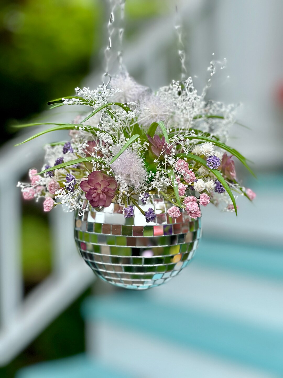 Disco Ball Hanging Floral Arrangement Etsy