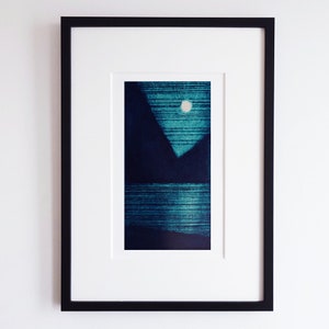 Sea Mountain and Moon print - landscape - seascape  - Original handprinted collagraph -  Original Art - Limited Edition, &#39;Tidal 5&#39;