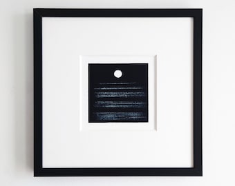 Sea and moon print - Original handprinted collagraph - minimalist landscape print - Tidal 1 - Original Art - Limited Edition, Contemporary