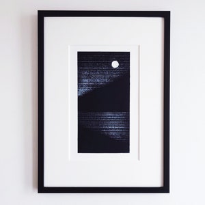 Sea Mountain and Moon print - landscape - seascape - A3 print - minimalist handprinted collagraph -  Original Art - Limited Edition