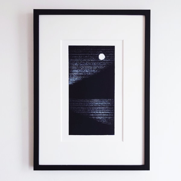 Sea Mountain and Moon print - landscape - seascape - A3 print - Original handprinted collagraph -  Original Art - Limited Edition, 'Tidal 4'