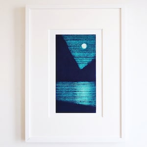 Sea Mountain and Moon print - landscape - seascape  - Original handprinted collagraph -  Original Art - Limited Edition, &#39;Tidal 4&#39;