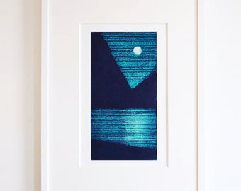 Impresión Sea Mountain and Moon - paisaje - paisaje marino - Colografía original impresa a mano - Arte original - Edición limitada, 'Tidal 4'