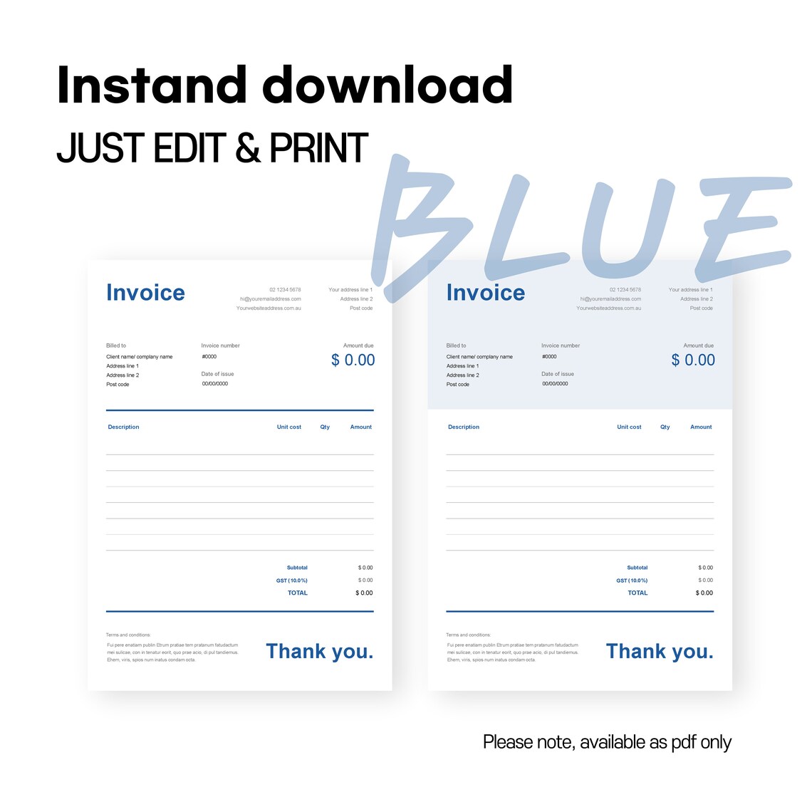 Auto-calculate Invoice Template L Editable & Fillable Invoice Template ...