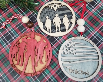 Military Ornaments, Christmas time, honoring military family, personalized ornament, wooden military, Solider gift