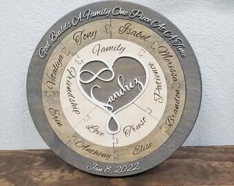 Unity Ceremony, puzzle style, excellent for blended families, wedding gifts, or a unique Unity Ceremony, 2d center, infinity with last name