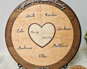 Unity Ceremony Alternative, Blended family, Unique wedding ceremony idea, Customized puzzle, Dark walnut base, various number of pieces