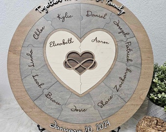 Destination Wedding Unity Puzzle, Round Infinity Heart Family Puzzle, Blended Family Gift, Wall Art Decor