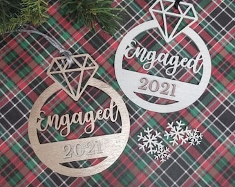 Engaged ornament, newly engaged, engagement gift, gold ornament, silver ornament, diamond ring ornament