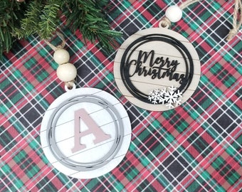 Farmhouse Ornament, Stocking Tag, Gift Tag, Rustic gift, Rustic ornament, Christmas Gift, Initial tag, car charm, bag tag