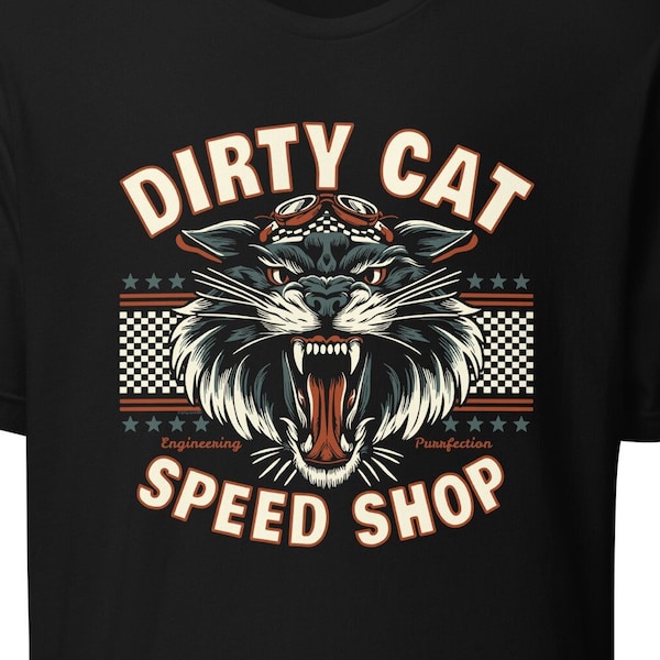 Tshirt Speed Shop Dirty Cat - Vêtements vintage pour homme et femme