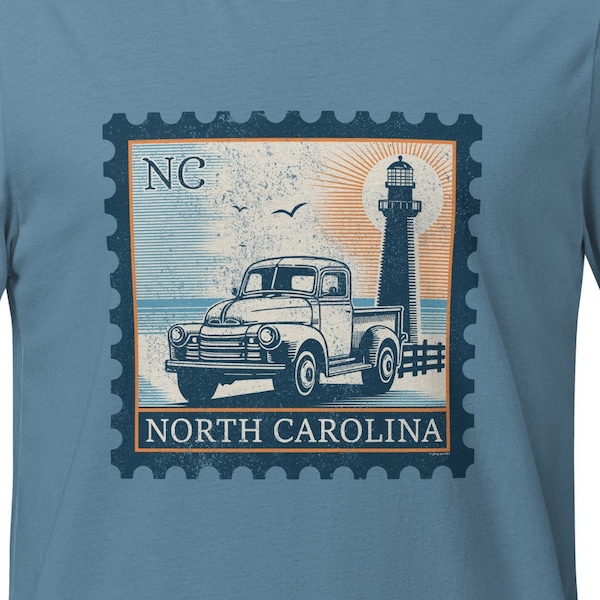 North Carolina Lighthouse with Pickup Truck Vintage Stamp T-Shirt