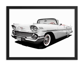 1958 Impala Framed Poster - 18" X 24" - Impala Convertible