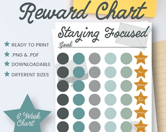 Gray Work From Home Reward Chart | Focus Chart | Reward Chart For Teen| Reward Chart For Adults | Printable Sticker Chart | Digital Download