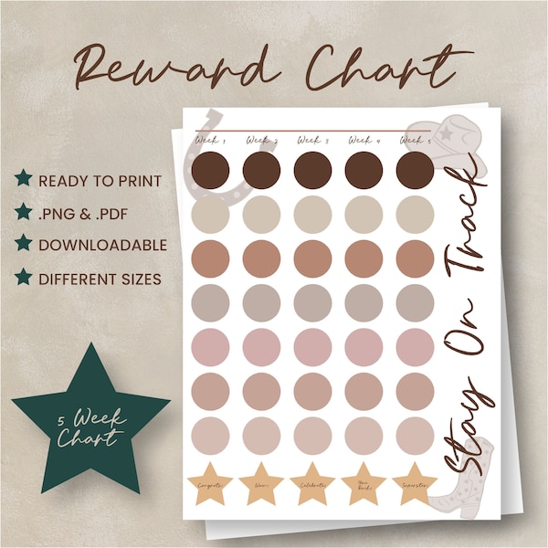 Boho Reward Chart | Reward Chart For Teens| Reward Chart For Adults | Reward Chart For Toddlers | Printable Sticker Chart | Digital Download