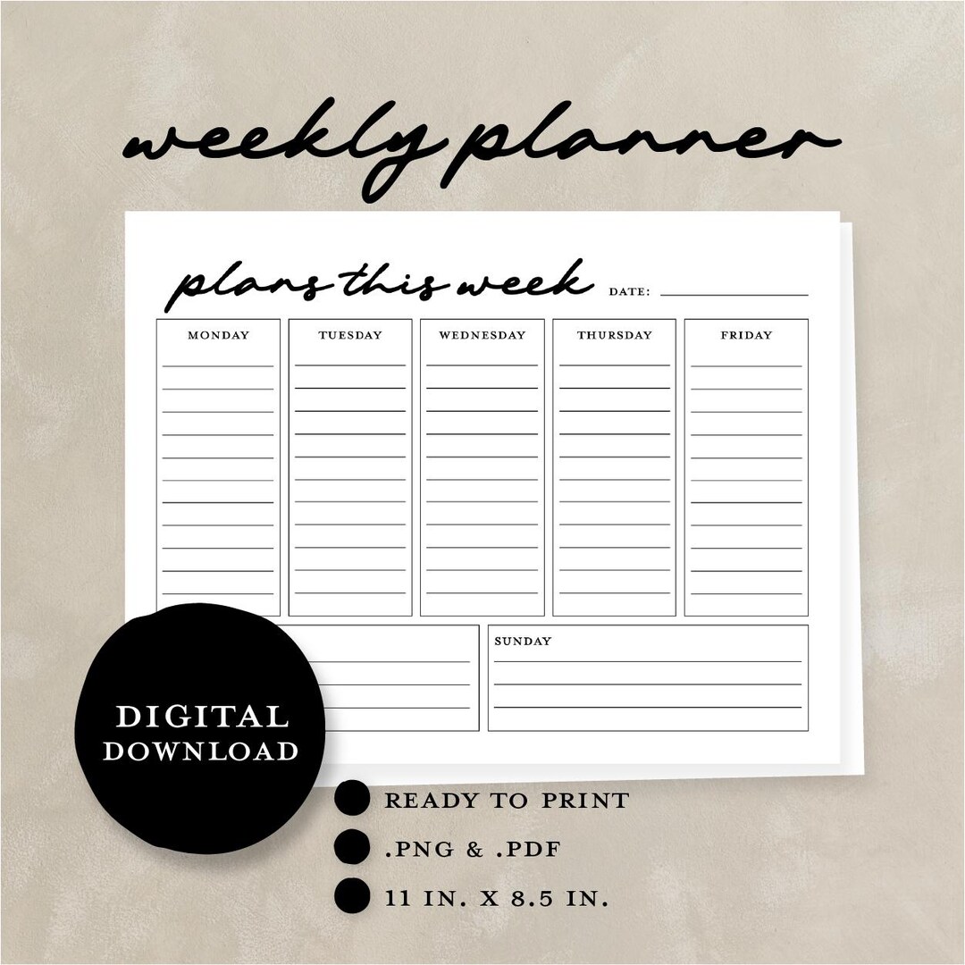 Printable Minimalist Weekly Planner | Digital Download Weekly Planner ...