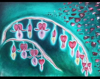 Bleeding Hearts Oil Print, Flower Art, Oil on Canvas, Abstract Art, Art Prints