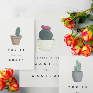 3 digitale Kaktuskarten, Canva Vorlage Sofort-Download, Kakteen Poster, Kaktus Wortspiel, Pflanzenliebhaber Valentinskarte, druckbare Postkarte bearbeitbar