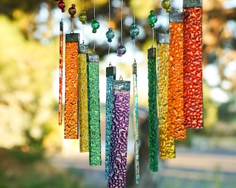 Rainbow Textured Glass Mobile Wind Chime