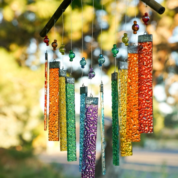 Rainbow Textured Glass Mobile Wind Chime