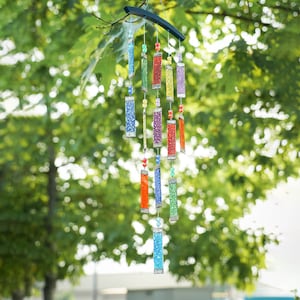 Rainbow Textured Tiered Glass Mobile Wind Chime