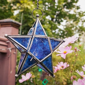 Farol de té marroquí con forma de estrella: decoración colgante de cristal estampado de estilo bohemio chic.