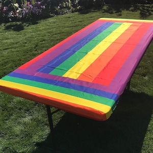 Rainbow Stripe Tablecloth with Elastic Corners