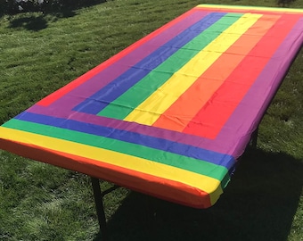 Rainbow Stripe Tablecloth with Elastic Corners