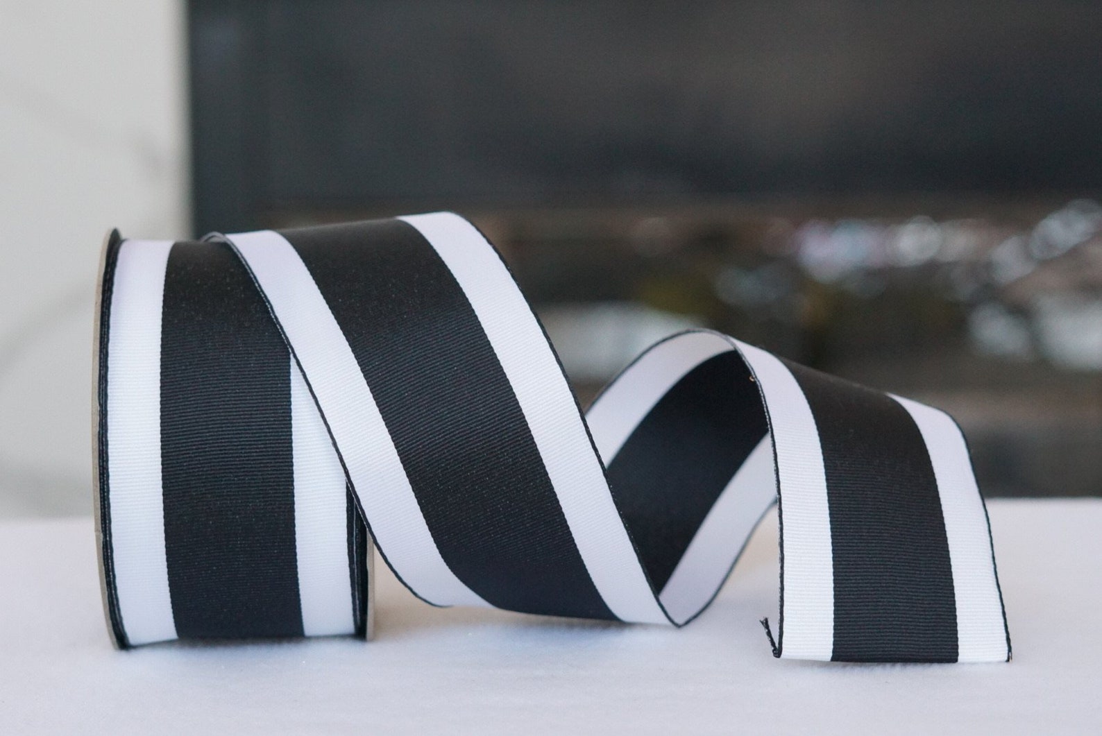 Black White Stripe Ribbon Etsy