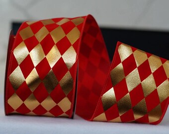 Red And Gold Patterned Ribbon Gorgeous Red & Gold With Gold Edging Damask 3 Inch Wired Edge Ribbon ...