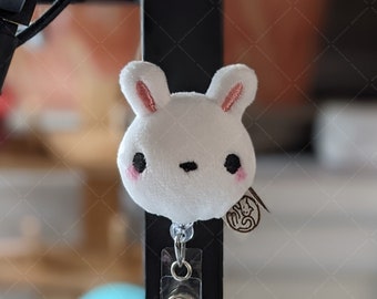 Bunny Plush Badge Reel/Retractable ID Key Card with Metal Belt Clip [Handmade]