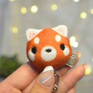 Bobine de badge en peluche panda roux/carte d'identité rétractable avec clip de ceinture en métal [fait main]