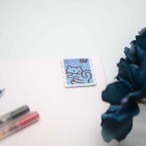 Cat Stamp Patch, 1.75 Inch Iron On Patch