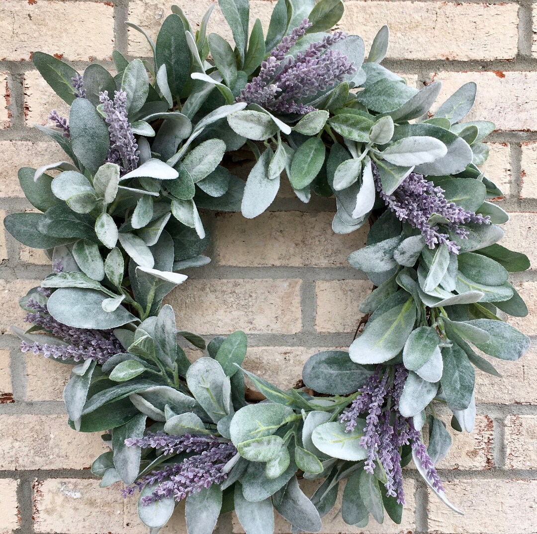 Lamb's Ear Wreath With Lavender for Front Door, Summer Wreath, Lavander ...