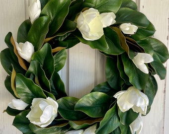 Magnolia Wreath for Front Door, Farmhouse Wreath, Year Round Wreath, Farmhouse Decor, Housewarming Wreath, All Season Wreath, Modern Wreath