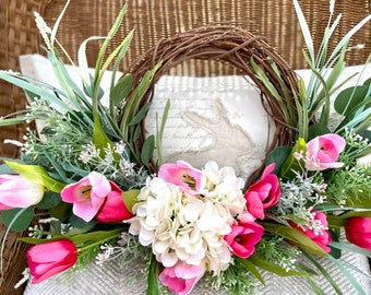 Tulip Wreath for Front Door, Spring Wreath, Tulip and Hydrangea Wreath, Easter Wreath, Mother’s Day, Spring Decor, Farmhouse, Spring Decor