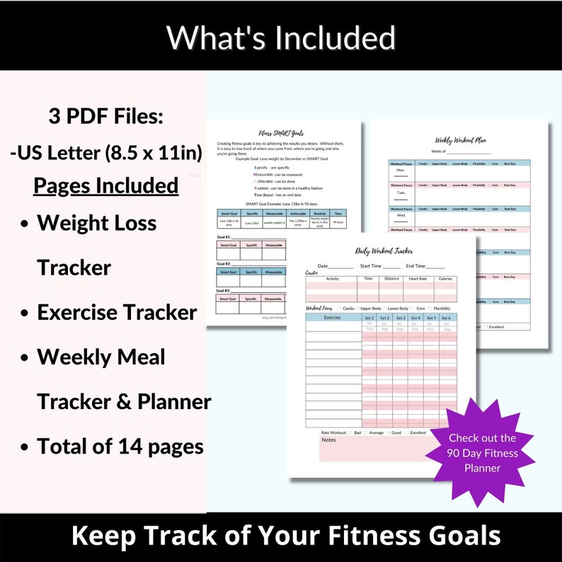 Printable Fitness Journal, Printable Exercise Planner, Printable ...
