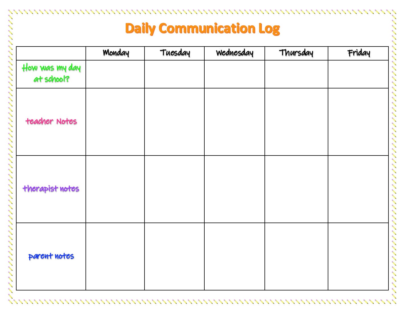 Parent teacher therapist communication log editable etsy
