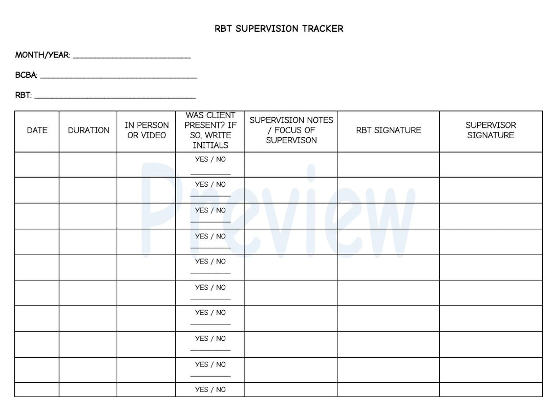 RBT Supervision Tracker (ABA) - Etsy
