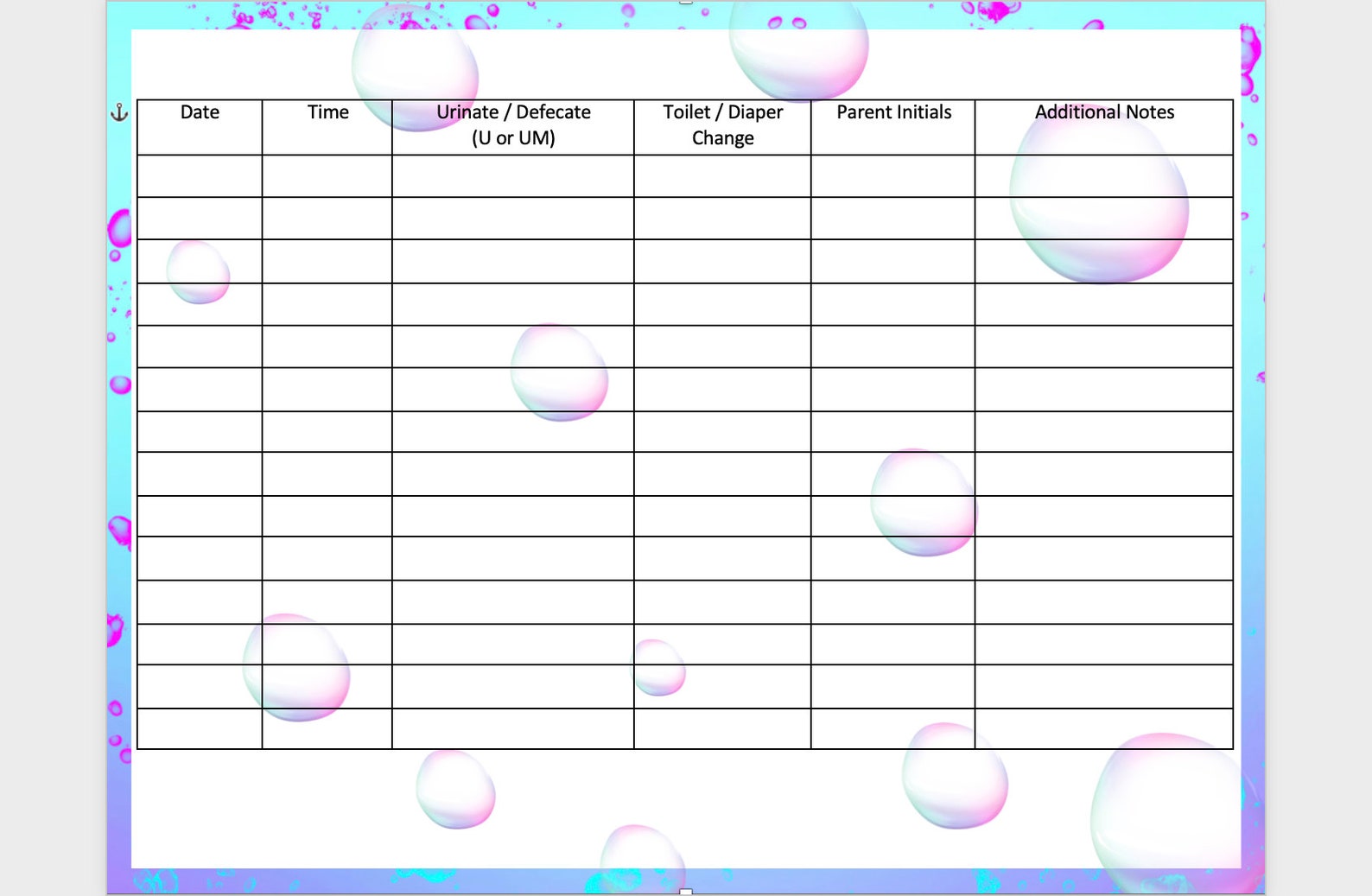 Toilet Training Tracker Spreadsheet (printable & Editable) - Etsy