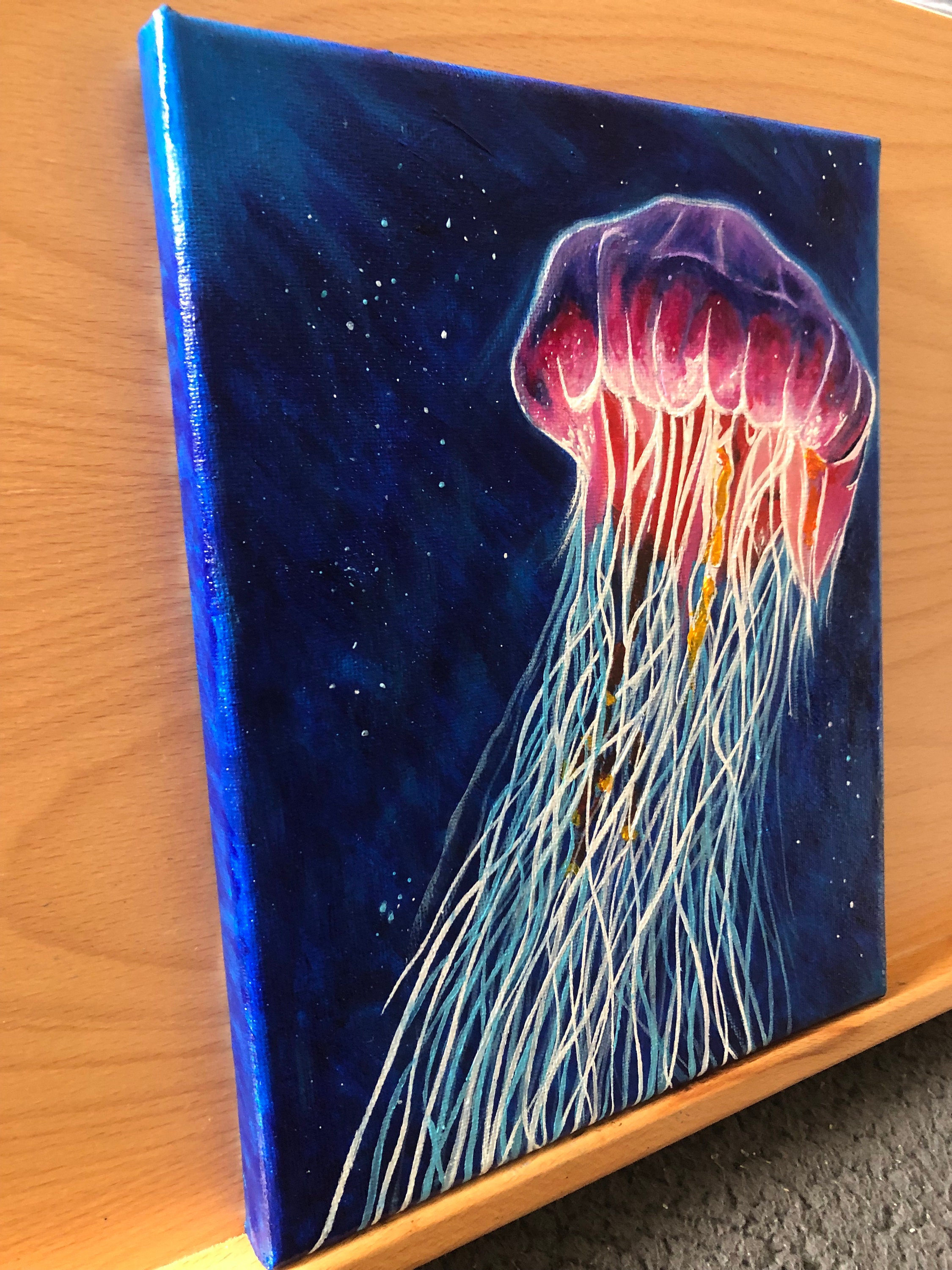 Realistic Vibrant Jellyfish Underwater Acrylic Painting ORIGINAL