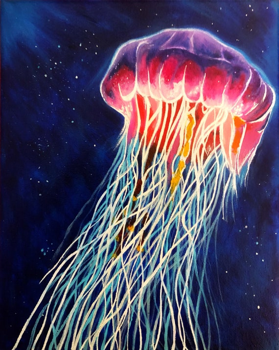 Realistic Vibrant Jellyfish Underwater Acrylic Painting Etsy