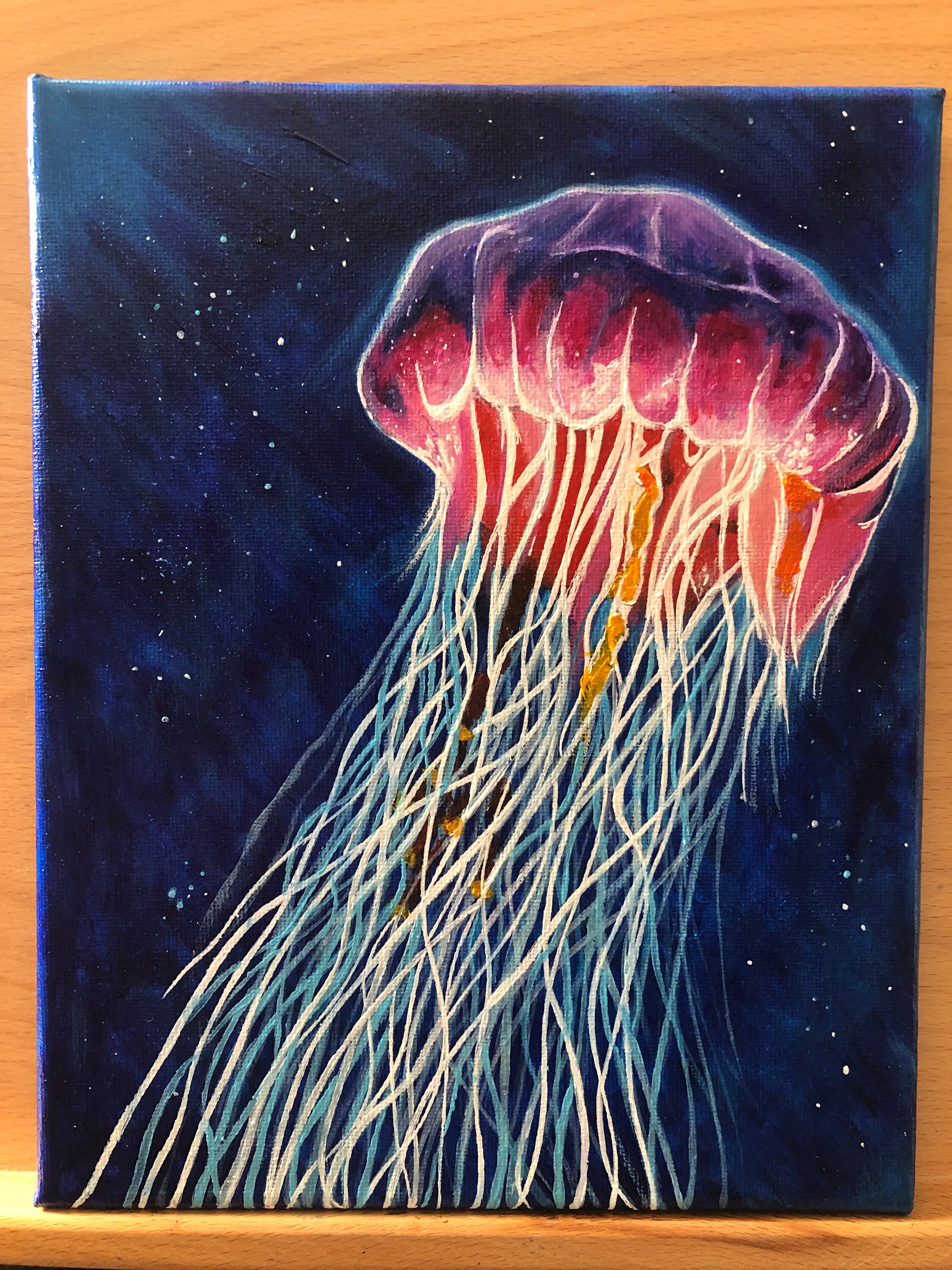 Realistic Vibrant Jellyfish Underwater Acrylic Painting ORIGINAL