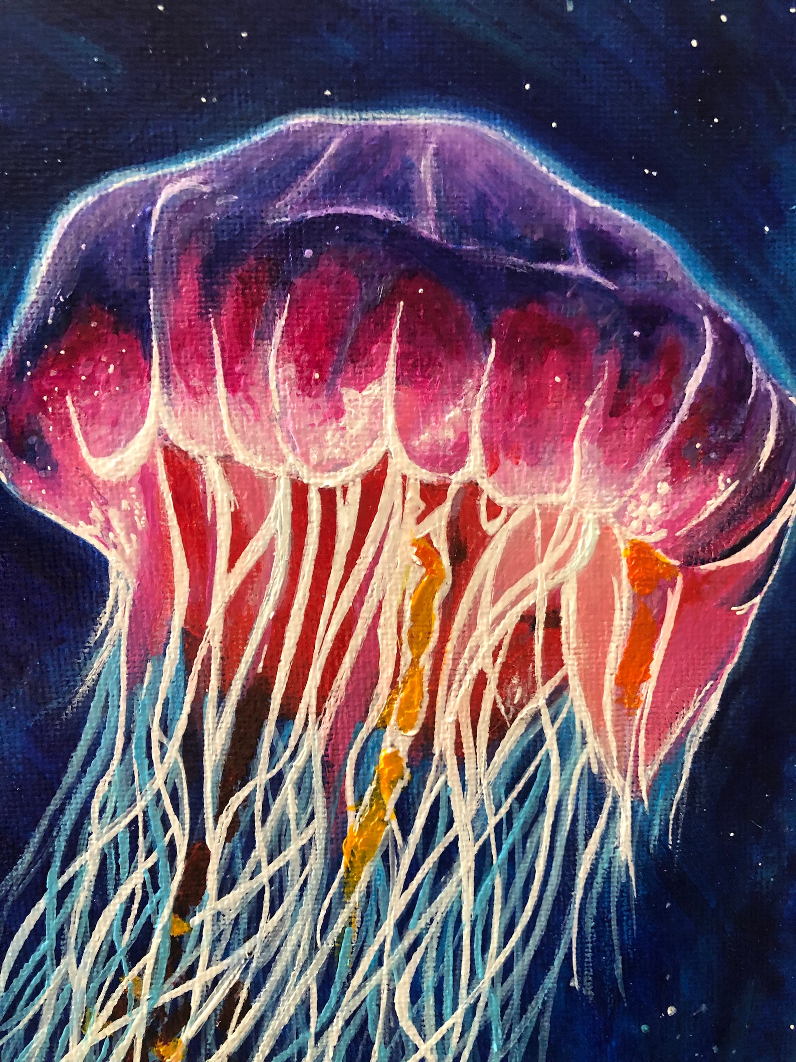 Realistic Vibrant Jellyfish Underwater Acrylic Painting ORIGINAL