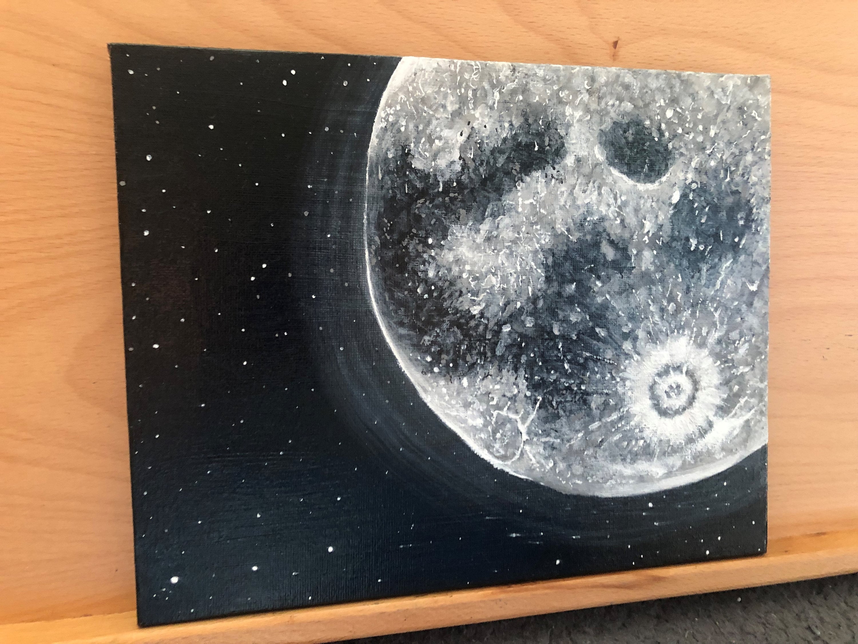 Full Moon With Stars Acrylic Painting - Stretched Canvas