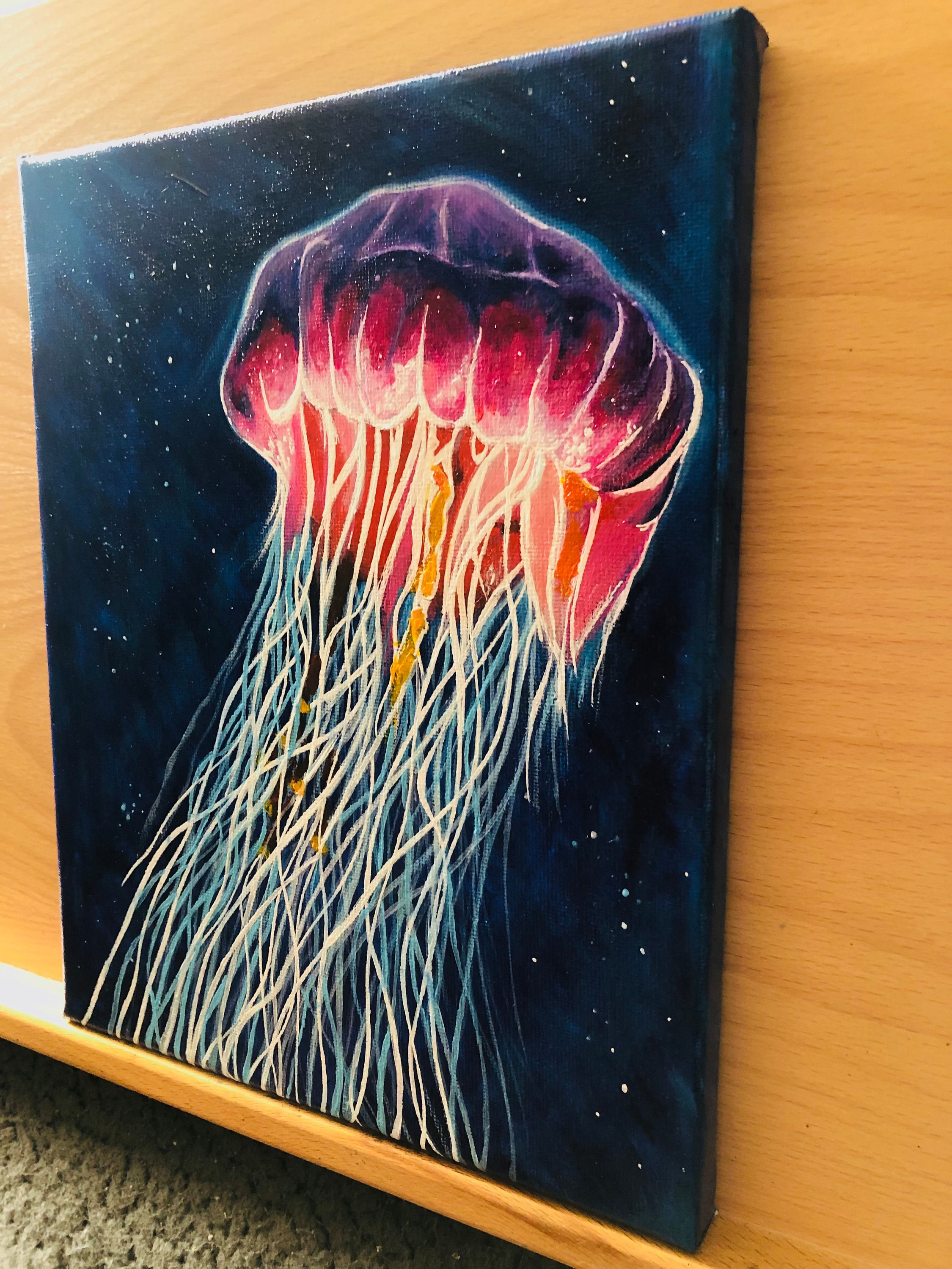 Realistic Vibrant Jellyfish Underwater Acrylic Painting ORIGINAL