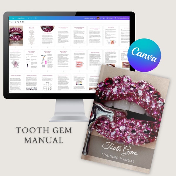 Tooth Gem Canva Editable Training Course Teeth Jewel Manual Template Tutorial Learn Teach Student Educator Ebook PDF Step By Step Guide