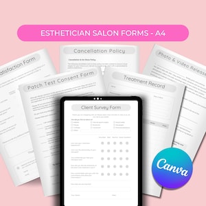 Canva Editable Forms Salon Beauty Therapy Esthetician Salon Documents Treatment Intake Consultation Consent Aftercare Cards - A4  Size