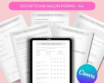 Canva Editable Forms Salon Beauty Therapy Esthetician Salon Documents Treatment Intake Consultation Consent Aftercare Cards - A4  Size