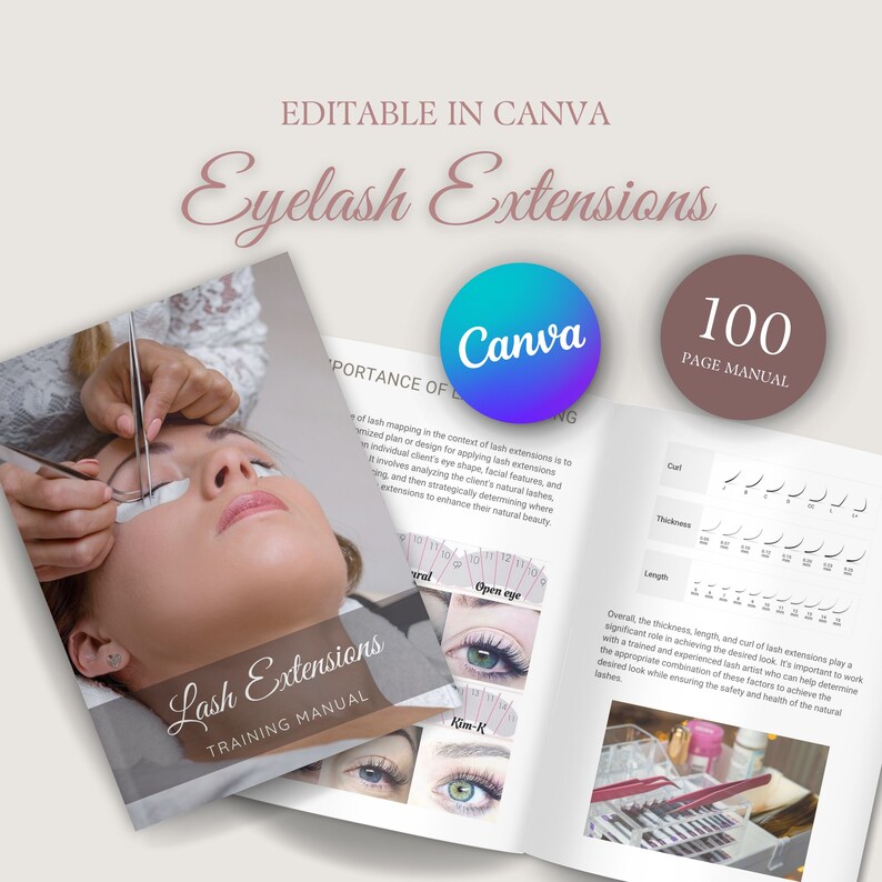 Classic Lash Extensions Canva Editable Manual Tutorial Course Beginner ...